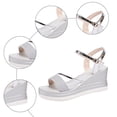 thumbnail image 7 of Women's Platform Wedge Sandals Sparkly Strappy Open Toe Party Prom Dress Shoes Elegant Ankle Strap Chunky Heels Silver Size 8, 7 of 7