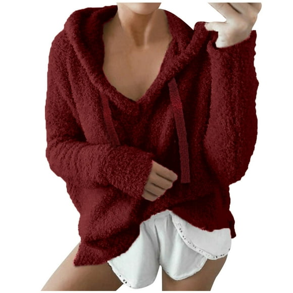 Women's Trendy Solid V Neck Sweatshirt Pullover Loose Long Sleeve Blouse 100 Percent Polyester Hoodie Cowboys Sweater Women plus Size Hoodies Women Zip up Sweatshirts for Women Womens Plain Pullover