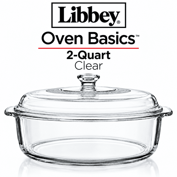 Libbey Oven Basics 2-Quart Clear Glass Casserole Dish, with Lid, Oven-Safe
