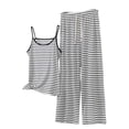 thumbnail image 2 of Women's Stripe Loungewear Set Camisole Tops Drawstring Wide Leg Pants Matching Sets Soft Comfortable Breathable Sleepwear Pajamas Outfits Black 4XL, 2 of 3