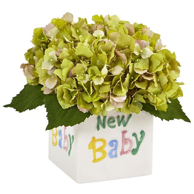 Nearly Natural 1448-GR Hydrangea in New Baby Ceramic, Green