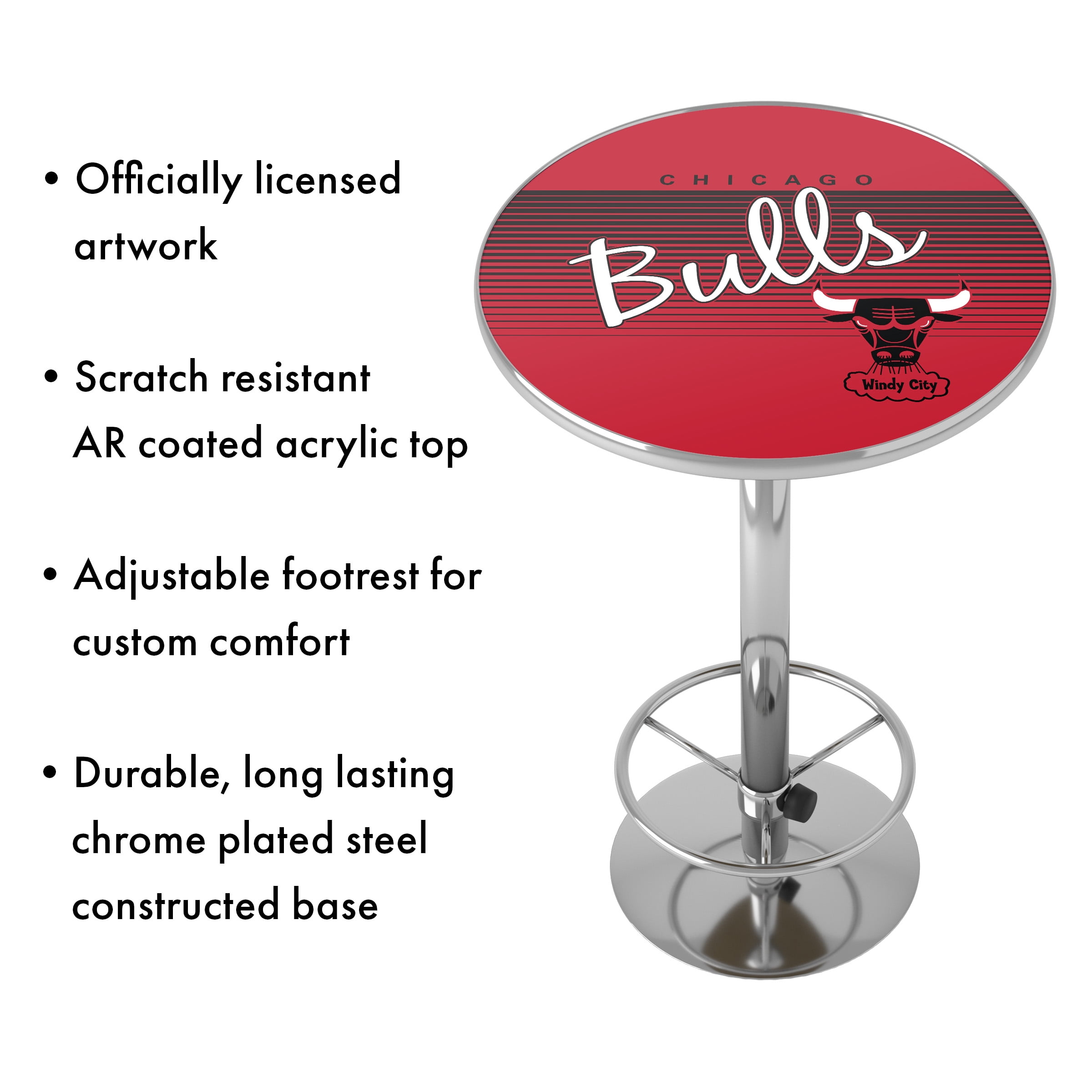 Chicago Bulls Hardwood Classics Bar Table with Adjustable Footrest and Acrylic Top