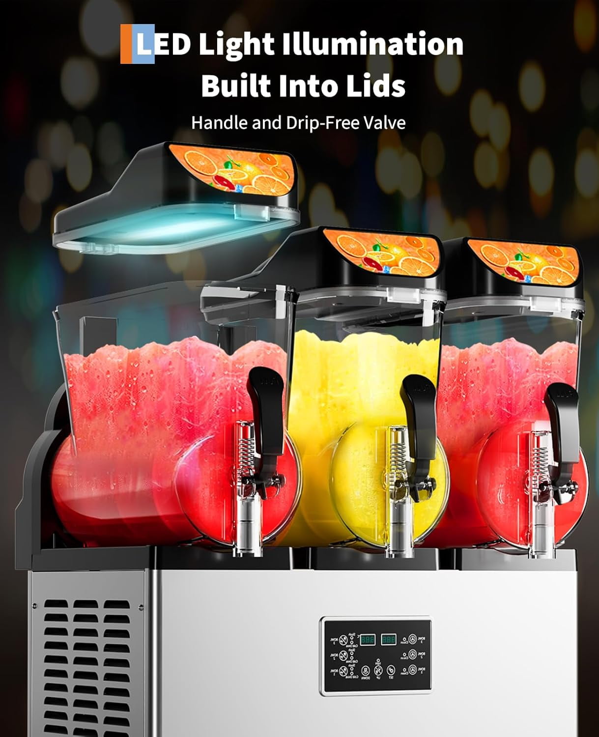 Zzistar Commercial Slushy Machine 15Lx3, Tainless Steel Smoothie Frozen Drink Maker with Self-Cleaning Mode, 1200W Electric Large Slushie Machine for Home Party