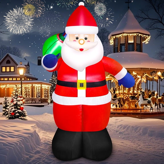 5FT Christmas Inflatable Santa Outdoor Decorations- Blow Up Santa Claus with Gift Bag Built-in LEDs Lighted Decor for Yard Garden Lawn Porch Xmas Holiday Party