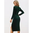 thumbnail image 3 of DARING DIVA Long Sleeves V Neck Wrap Ruched Split Cocktail Evening Dress
 XS Dark Green, 3 of 6