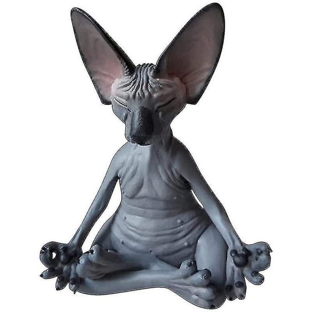 Meditación del gato esfinge, estatua del gato pensante, gato pensante meditando