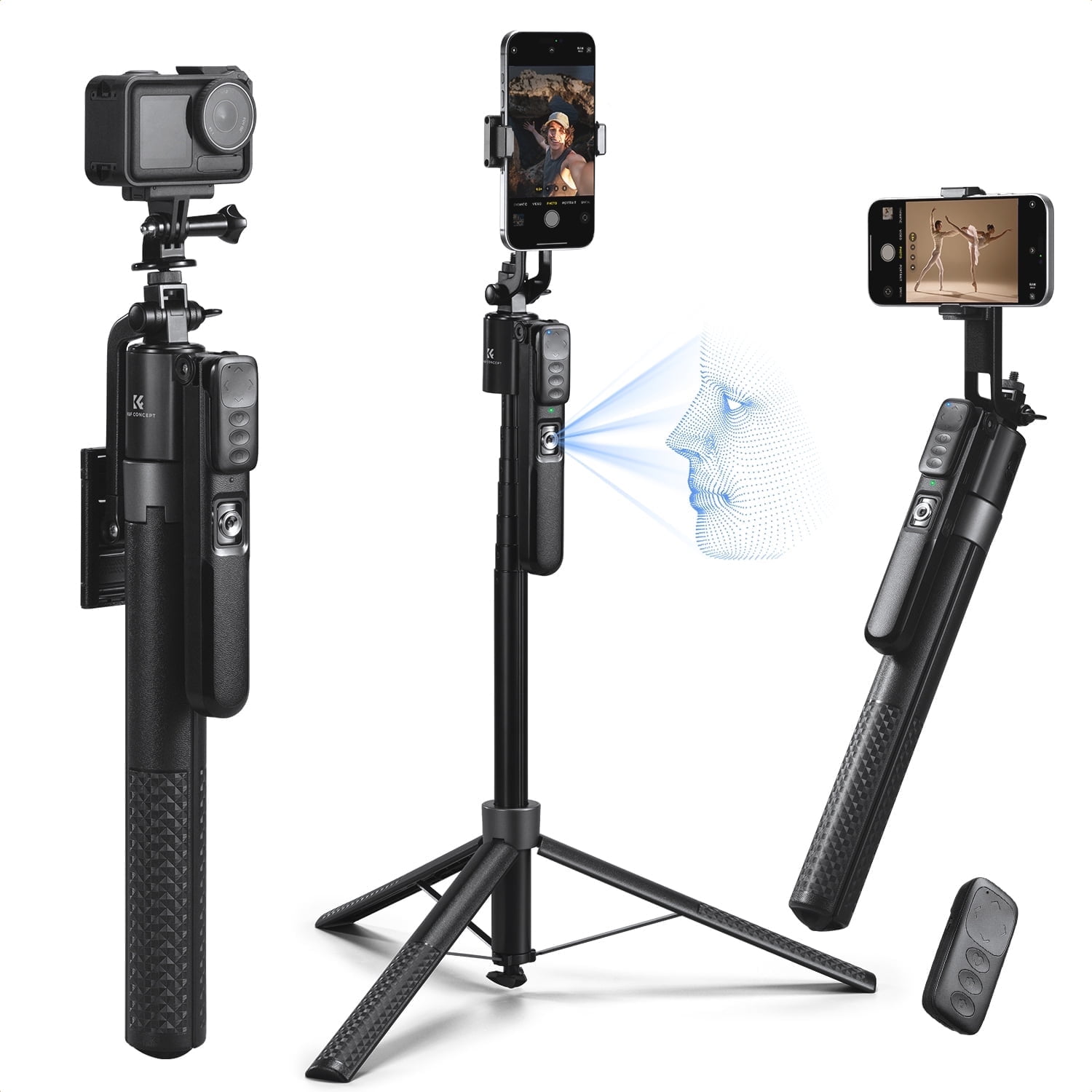 K&F CONCEPT 71" Face Tracking Tripod for IPhone, Auto Face Tracking Selfie Stick with 360 Rotation , Gesture Control, Remote Control