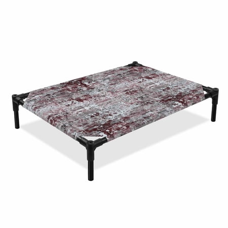 Red Grey Elevated Dog Bed Abstract Modern Boho Mottled Vintage Cooling Breathable Outdoor Raised Dog Cot Bed with Metal Frame Non-Slip Feet for Large Dog 28x22in