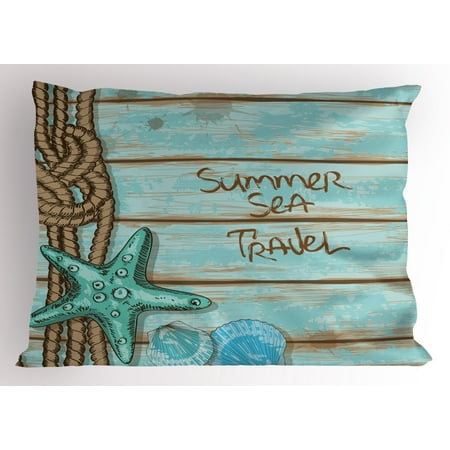 Brown And Turquoise Pillows Starfish Pillow Sham Summer Season Sea Travel Retro Boards of Ship Deck Rope Scallops, Decorative Standard Size Printed Pillowcase, 26 X 20 Inches, Brown Mint Green Turquoise, by Ambesonne ()