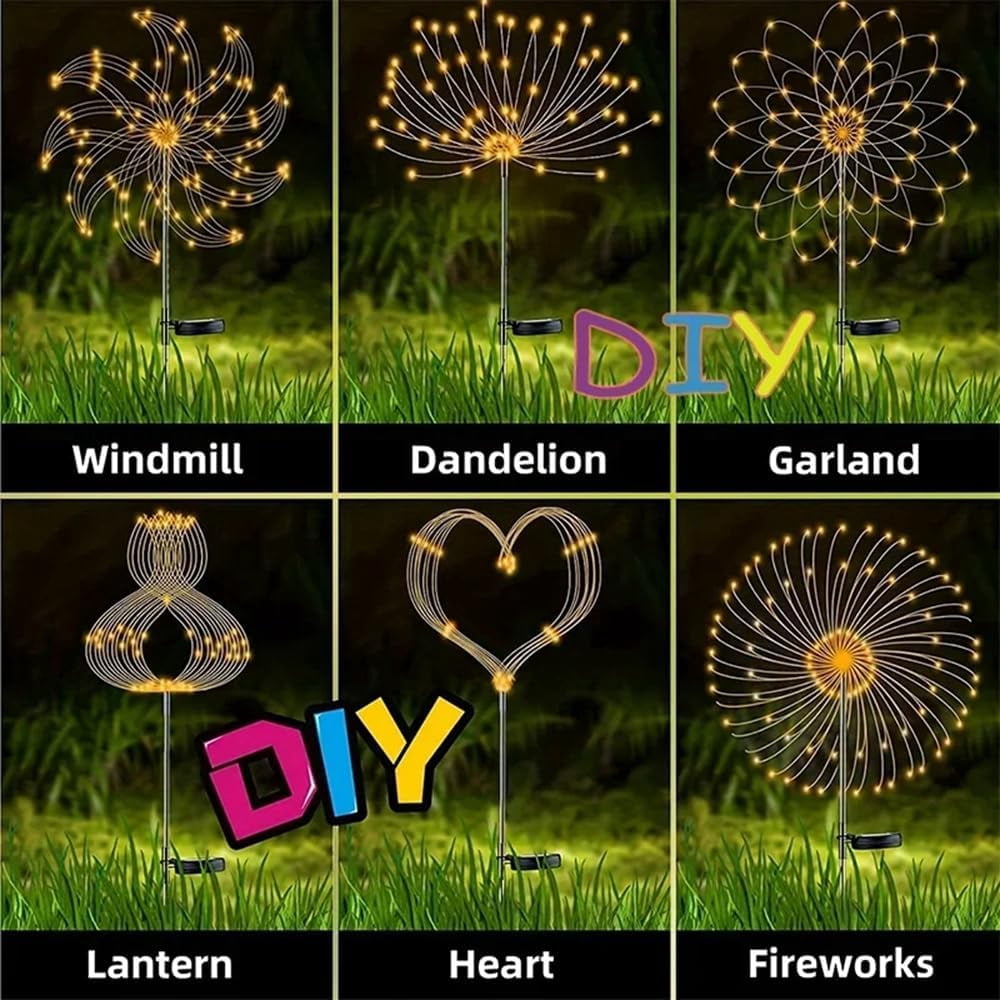 Tianle Solar Firework Lights, 2 Pack Solar Garden Lights 200 LEDs 8 Lighting Modes Solar Lights Outdoor Waterproof for Garden Path Yard Patio Walkway Pathway Party Wedding Decorative (Warm White)