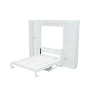 Euroco Wood Queen Size Murphy Bed with Desk and Shelves, Space-Saving Wall Bed for Bedroom