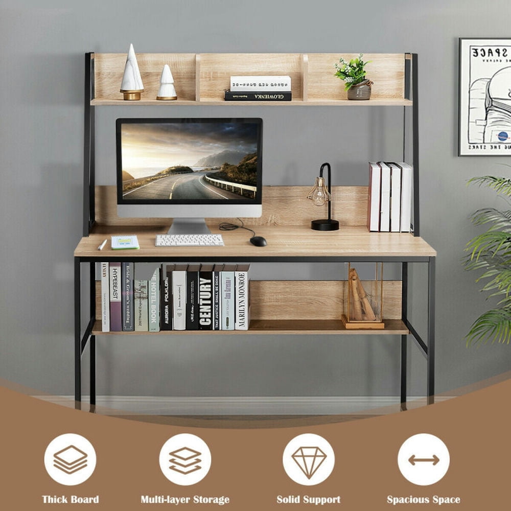 Demi Bonn 47" Computer Desk Writing Study Table Workstation, Gaming Workstation Home Office Desks, Beige