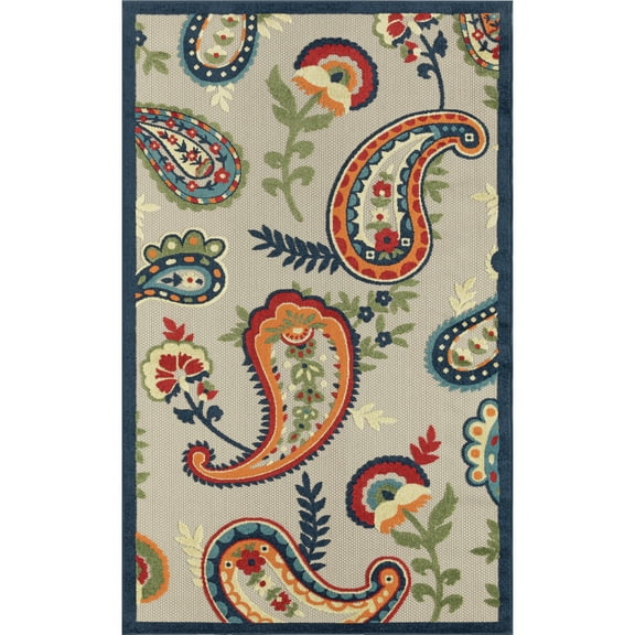 LR Home Elise 3'6" x 5'6" Blue/Orange Paisely Hi-Low Indoor/Outdoor Area Rug