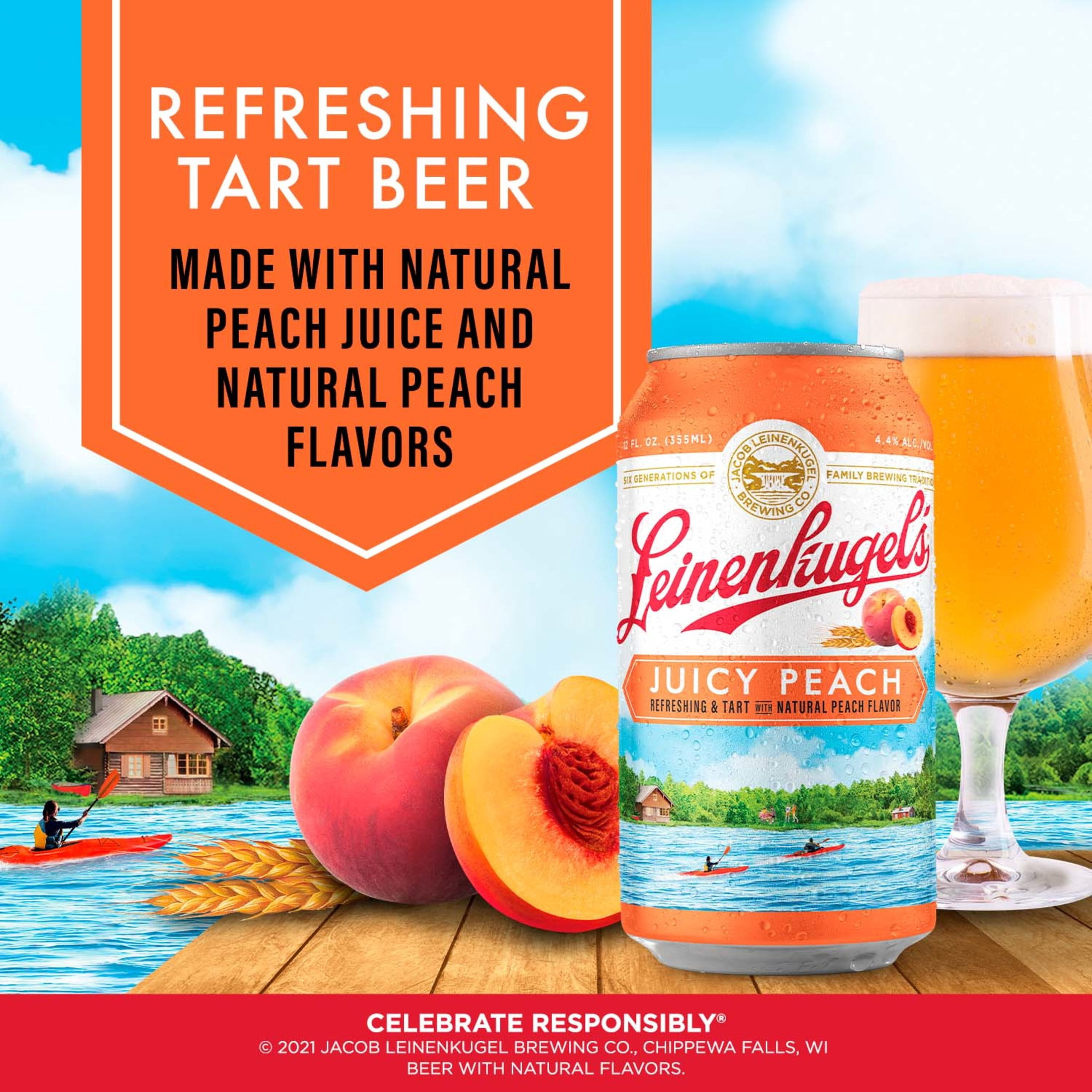 Leinenkugel's Juicy Peach Beer, 12 Pack, 12 fl oz Aluminum Cans, 4.4% ABV