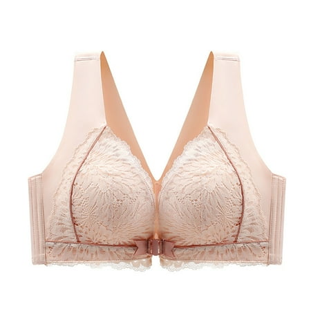 Audhol Bras for Women Bras Tank No Wire Bras for Women Padded Bra Lace Front Close Front Closure Bralettes Bra Front Closure Push Up Beige L