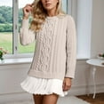 thumbnail image 5 of Women Cable Knit Sweater Dress Crewneck Long Sleeve Pleated Dress Twofer Patchwork Dress, 5 of 9