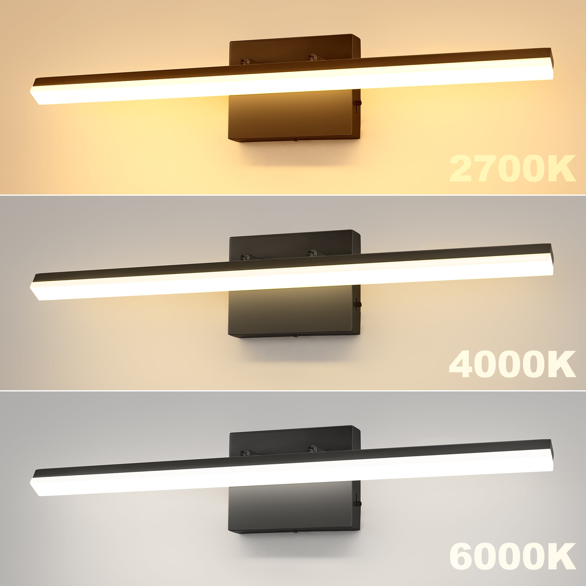 YANSUN 24-Watt 1-Light 23.66 in Wall Sconce Vanity Light in Black, Integrated LED Bathroom Wall Light Bar, Light for Mirror
