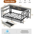 thumbnail image 2 of Aunfebrco Corner Twin Bed Frame with Charging Station, Twin Size Metal Platform Bed Frame with Storage Shelves&2 Drawers, Gray Daybeds for Living Room Bedroom, 2 of 9