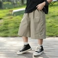 thumbnail image 2 of Wdgfv Boys' Skinny Jeans Boys Summer Shorts Casual Elastic Waist Baggy Outdoor Fashion Trousers Lightweight Comfortable Active Wear for Kids 4-12 Years Khaki 4-5 Years, 2 of 7