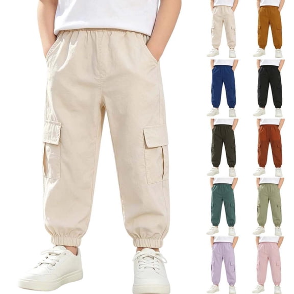 Bxsruta Boys Cargo Pants Elastic Waist Joggers Casual Outdoor Active Trousers
