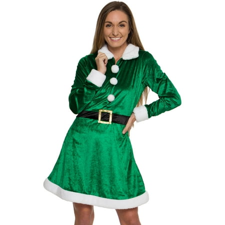 Silver Lilly Women's Holiday Elf Santa Hooded Christmas Costume
