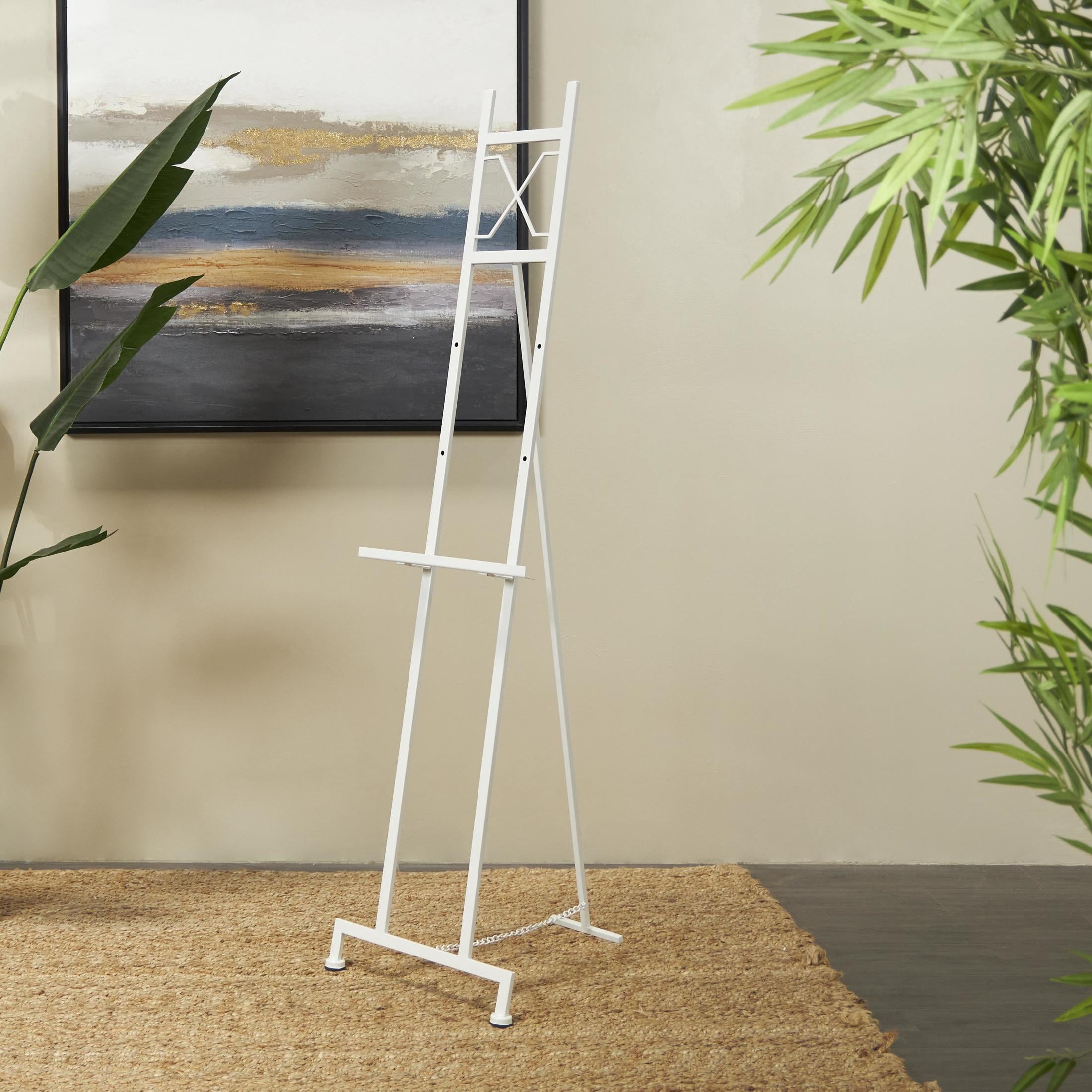 DecMode 16" x 57" White Metal Tall Adjustable Floor 3 Tier Geometric Easel, 1-Piece