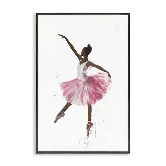 Stupell Industries Graceful Ballerina in Pink Novelty Painting Black Framed Art Print Wall Art, 12 x 18