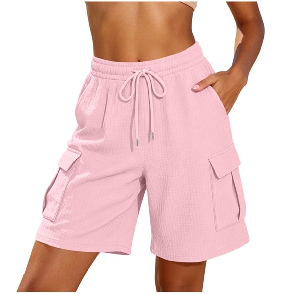 Aezemi Women's Cargo Shorts, Bermuda Drawstring Elastic Waist Knee Length Shorts, Casual Loose Sweatshorts with 4 Pockets