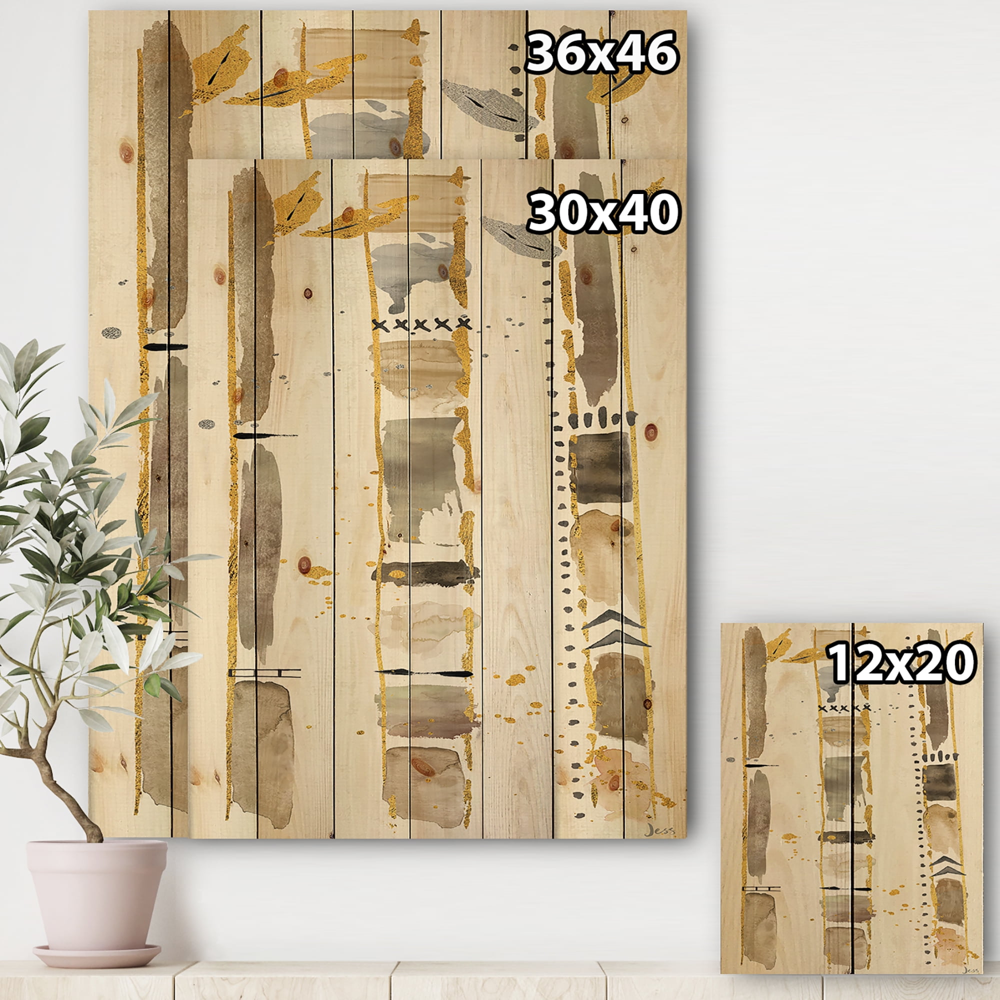 Designart 'Golden Birch Tree Forest VI' Modern & Transitional Print on Natural Pine Wood