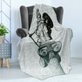 thumbnail image 4 of Retro Soft Flannel Fleece Throw Blanket, Athena on Baroque Background Greek Woman on Classic Damask Pattern, Cozy Plush for Indoor and Outdoor Use, 70" x 90", Pale Turquoise Black, by Ambesonne, 4 of 5