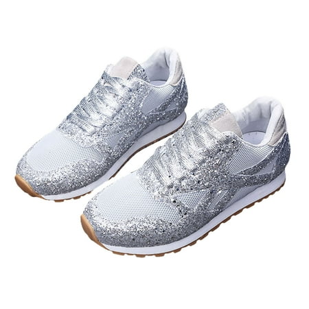 

huanledash Women Casual Breathable Sequin Rhinestone Shiny Platform Sneakers Walking Shoes