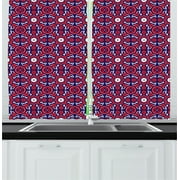 Ambesonne Orient Kitchen Curtains, Moroccan Oriental Old, 55"x45", Indigo Red White