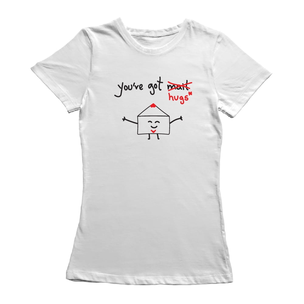 You've Got Mail Hugs Graphic Women White TShirt, Female Medium