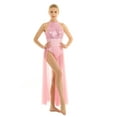 thumbnail image 2 of Alvivi Women's Turtleneck Sequined Overlay Tulle Maxi Skirt Ballet Dance Dress Pink Medium, 2 of 7