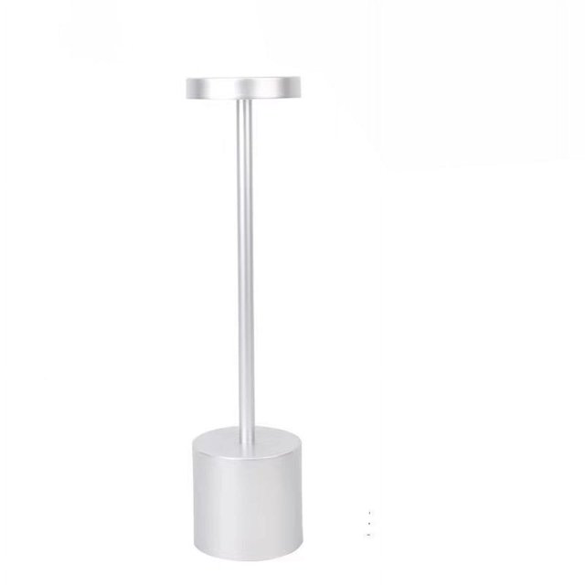 Lámpara de mesa para exteriores, luz de mesa LED, lámpara de mesa inalámbrica recargable, uso de atenuación continua de 3 colores para restaurante (plateado)