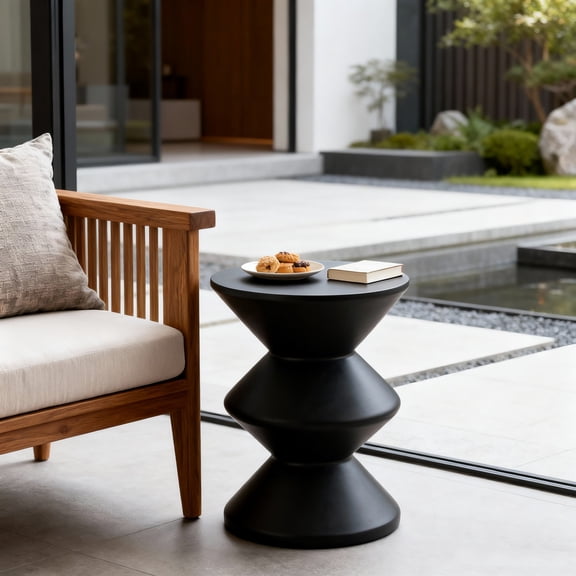 Christopher Knight Home 13.75" Outdoor Modern Concrete Side Table, Sculptural Indoor End Table, Black