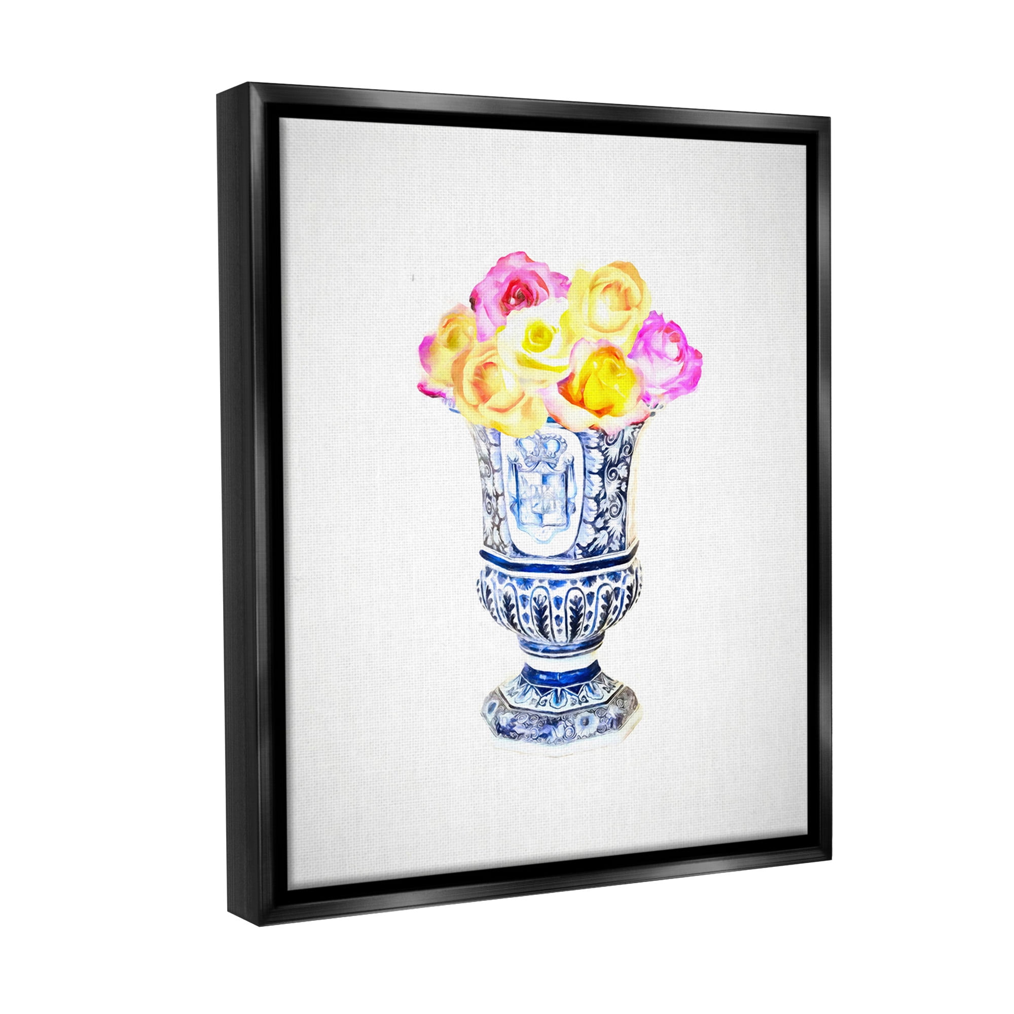 Stupell Industries Pink & Yellow Bouquet Botanical & Floral Painting Black Floater Framed Canvas Art Print Wall Art, 17 x 21
