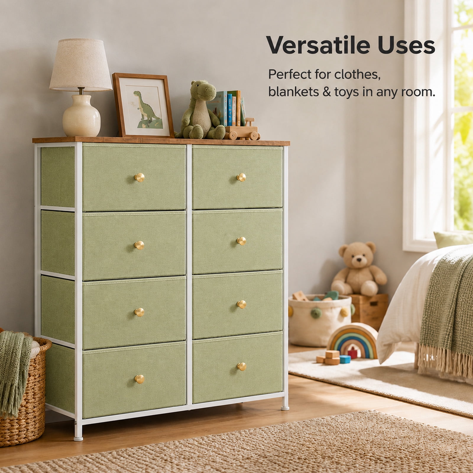 Alvantor 8/9 Drawer Fabric Dresser, Storage Tower for Bedroom and Closet, Chest of Drawers with Sturdy Steel Frame & Wooden Top for Living Room, Entryway