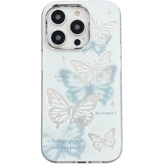 Hollow Out Gray Butterflys Lucky Day Phone Case Compatible with iPhone Case (Blue,iPhone 13 Pro Max)