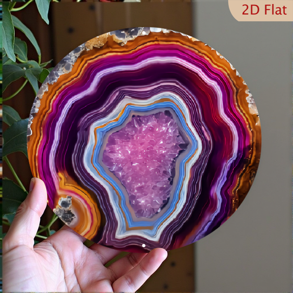 1pc Colorful Agate Circle Aluminum Wall Art, 8", Vintage Geode Design with Vibrant Blue, Purple, Orange Pink Hues, Metal Sign for Home, Garden, Room Decor, Cafes, or Gift, Unique 2D Flat Wall Decor