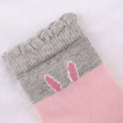 ROUND TOP 1-2Y Boy Girl Rabbit Ears Baby Splicing Color Cotton Warm Socks (Grey+Pink
