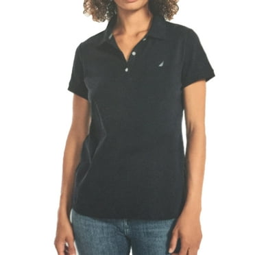 Nautica Women's Short Sleeve Polo (Navy Seas, Medium)