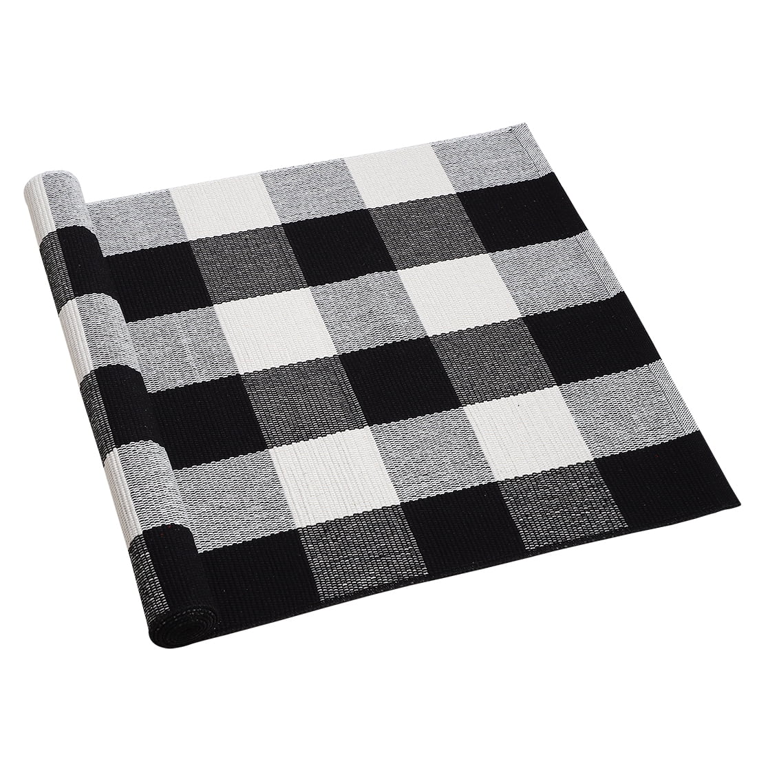 PiccoCasa Cotton Woven Buffalo Plaid Area Floor Rug, Black White, (60 x