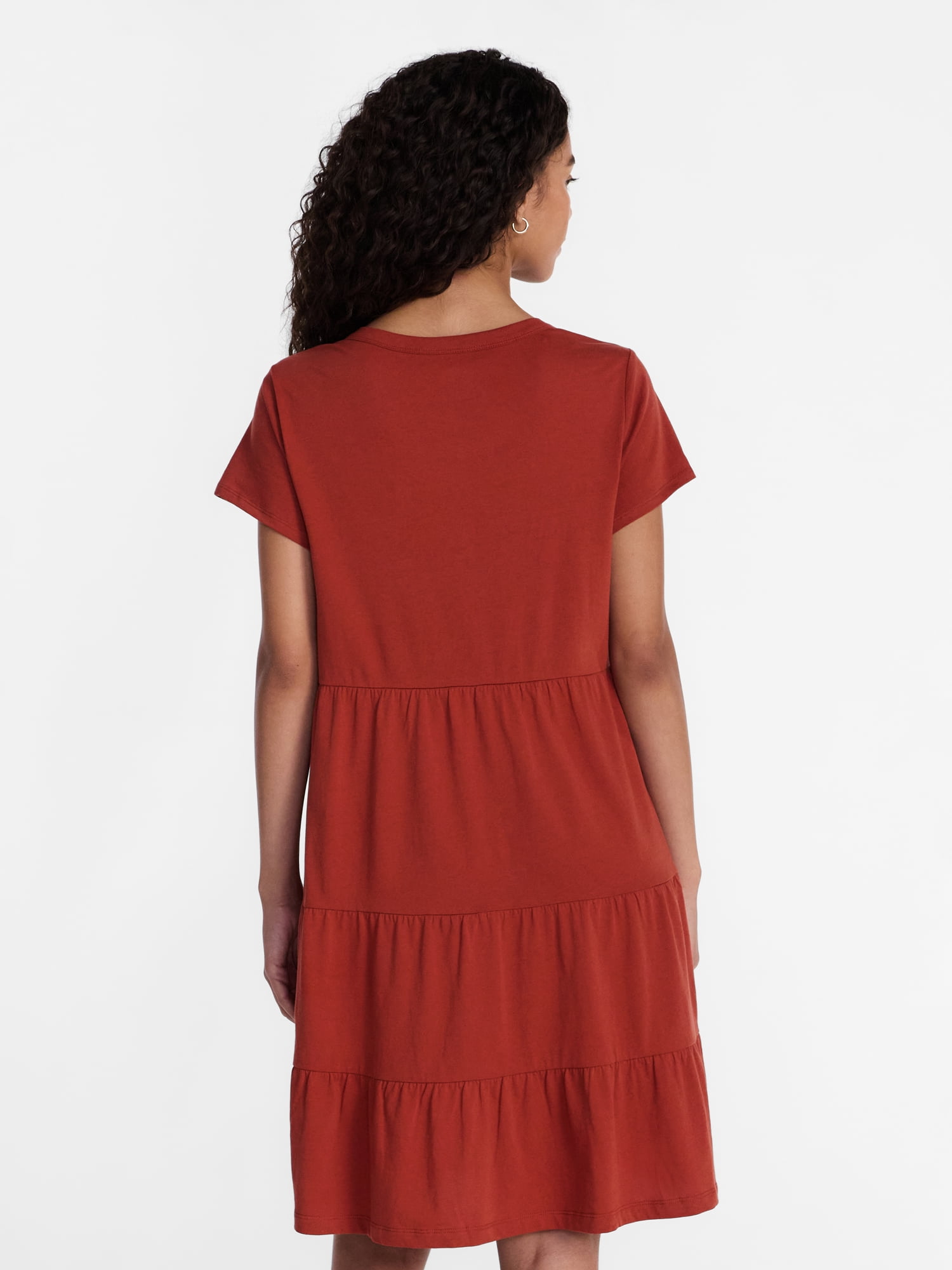 Time and Tru Women's and Women's Plus Size Tiered Cotton Dress with Short Sleeves, Sizes XS-4X