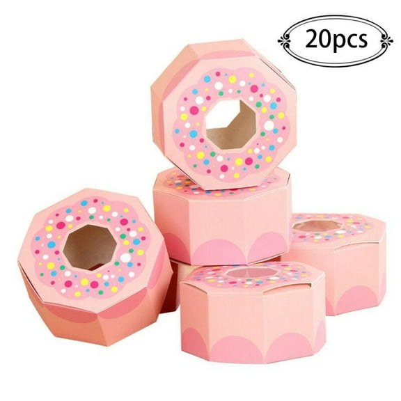 Luolandi 20Pcs Donut Style Candy Gift Box Wedding Birthday Baby Shower Theme Party Decoration Biscuit Chocolate Boxes Favor Gift Package Pink