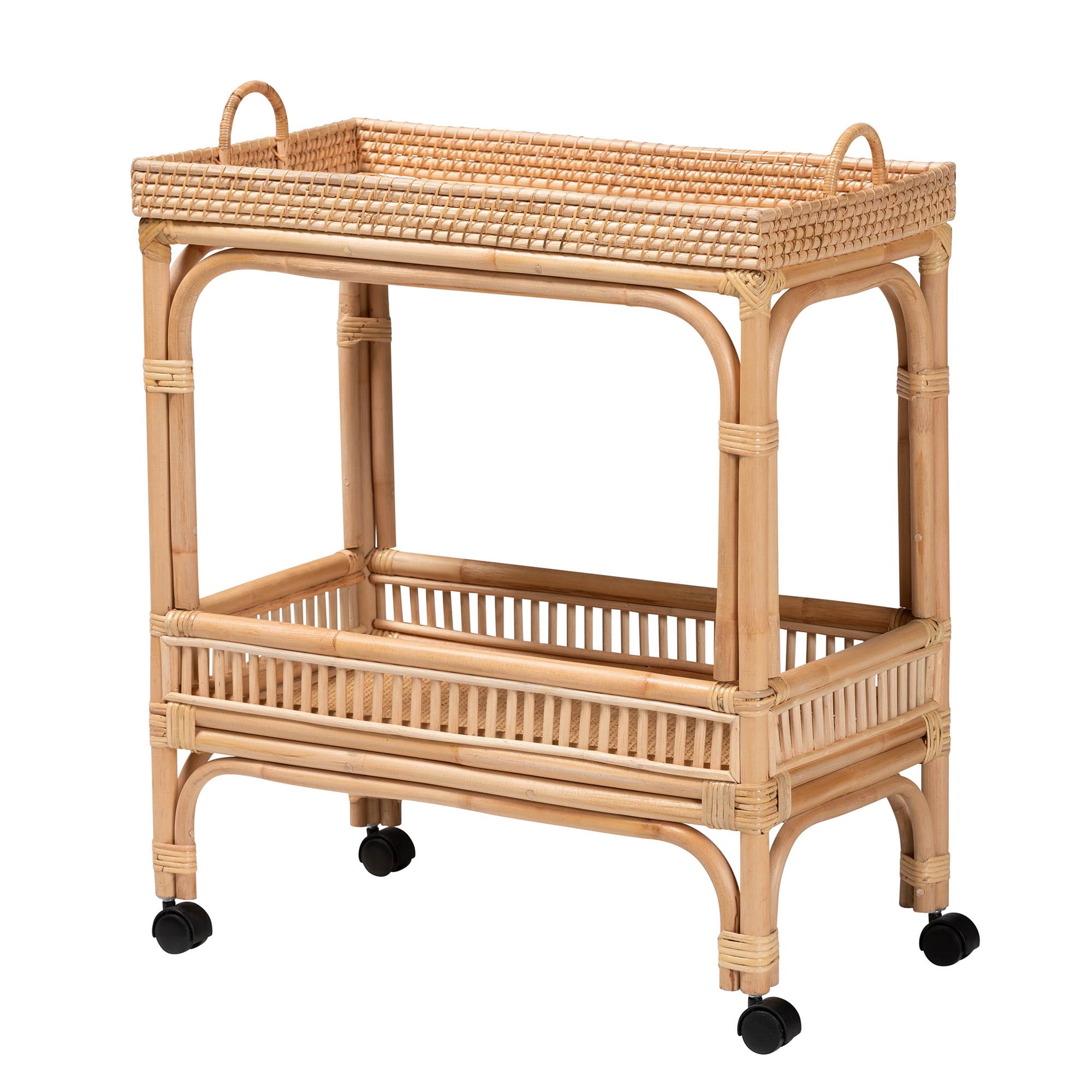 bali & pari Lombok Rattan BOHO Wine Cart, Natural Brown