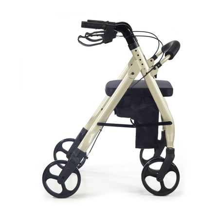 Comodità Prima Heavy-Duty Rolling Walker Rollator with Comfortable 15-Inch Wide Nylon Seat (Metallic Champagne)