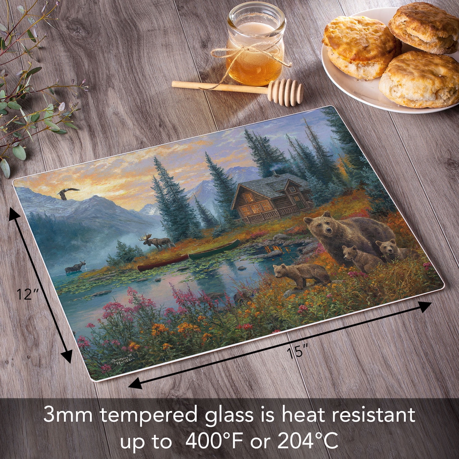 CounterArt Wilderness Retreat Tempered Glass Cutting Board 15" by 12"