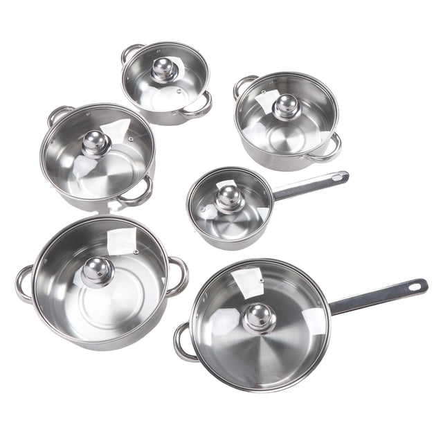 Kitchen 6 Pcs Stainless Steel Pots and Pans Set Even Heating Thickened Easy to Clean Cookware Set with Lids for Kitchen