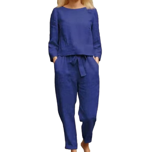 Conjunto de pantalón y camiseta de manga larga, conjunto de pantalón y camiseta de manga larga informal para mujer, conjunto de pantalón y camiseta de manga larga de color puro, durabilidad prolongada